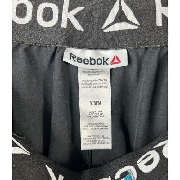 Reebok Shorts Men's Size Medium Black Blue Pull On Basketball Shorts Pockets - Picture 7 of 7